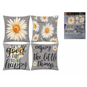 Set of 4 Throw Pillow Covers 18x18 cute Gray Daisy Floral Quote Farmhouse gift